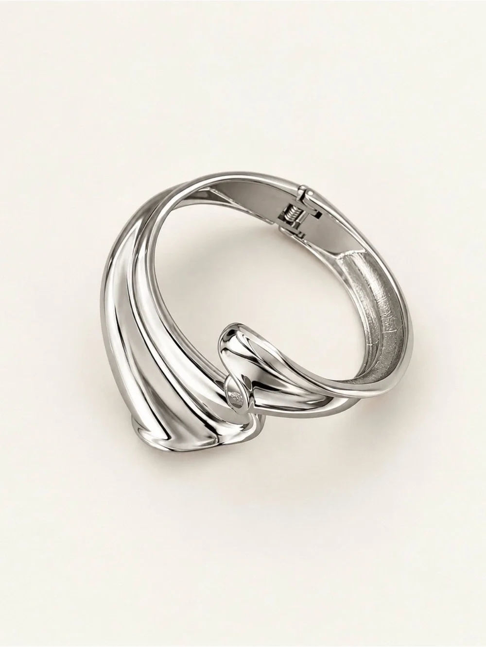 Silver Sculptural Cuff Bracelet Chunky Statement Modern Jewelry